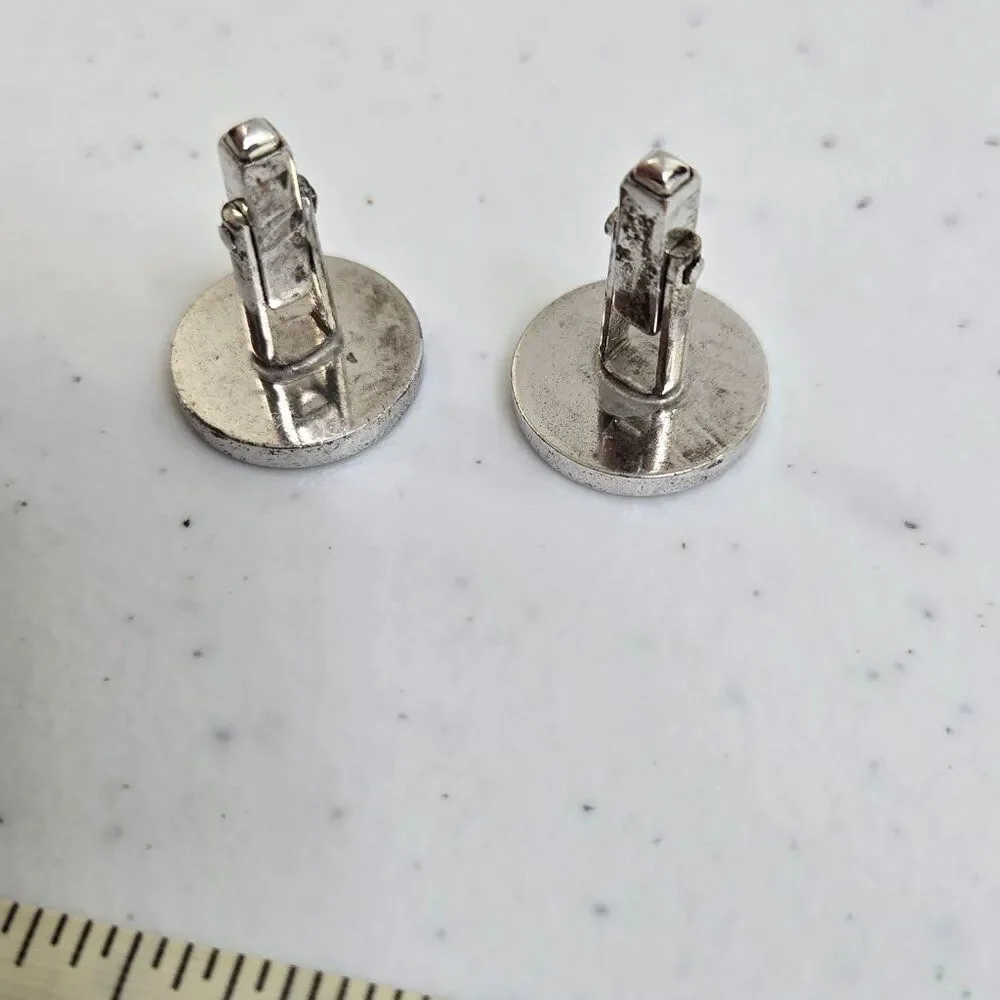 Anson Sterling Cufflinks CWK Circle Sterling Silver Engraved Mens Matte Distress